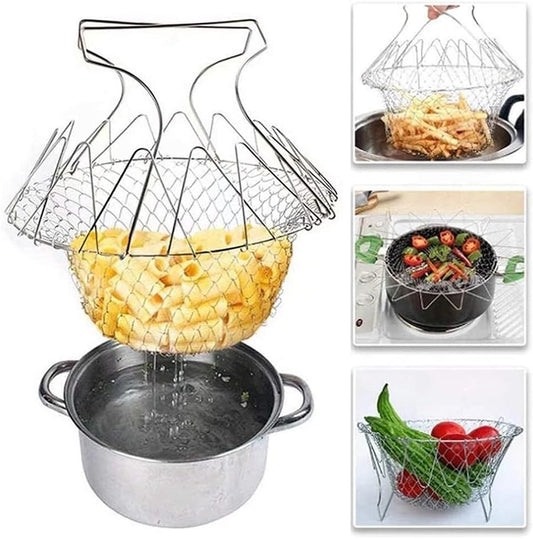 **Stainless Steel Oil-Draining Fry Basket with Dual Handles**
