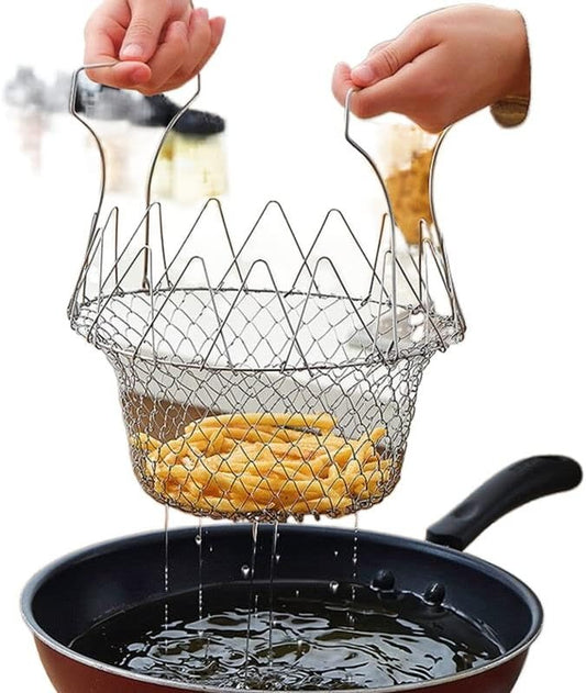 **Stainless Steel Oil-Draining Fry Basket with Dual Handles**