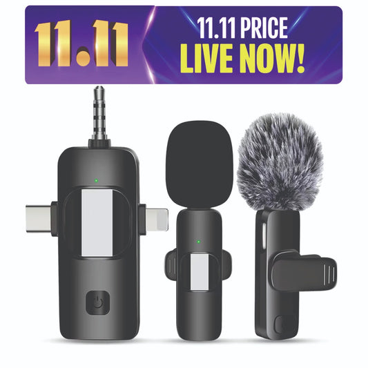 3-in-1 Wireless Lavalier Microphone for iPhone & Android